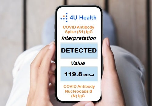 4U Health FDA Approved At Home Spike and Nucleocapsid Covid Antibody Digital Result